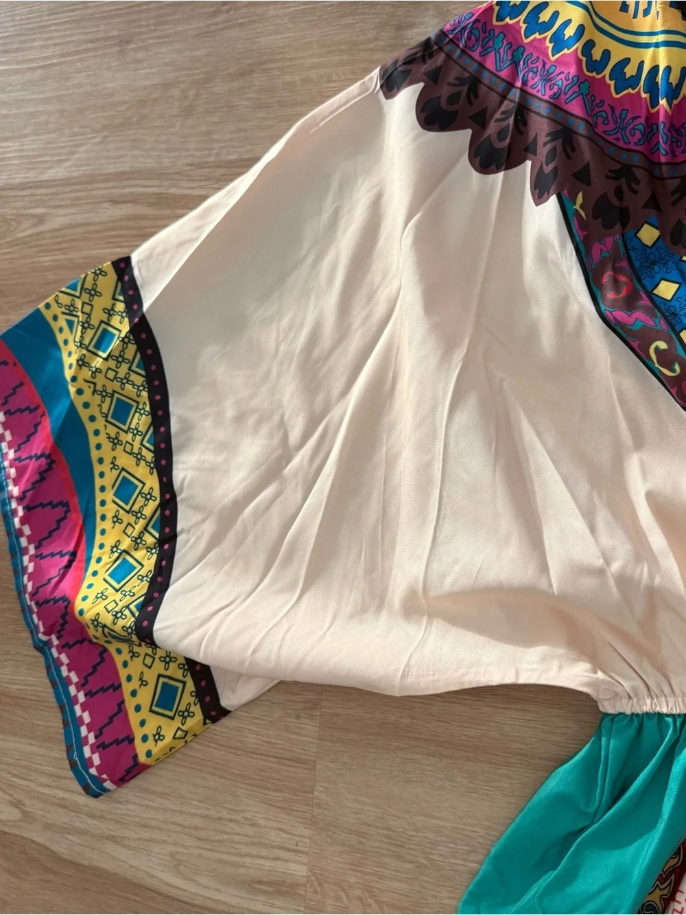 Bohemian V-Neck Maxi Dress in Teal and Cream - Picture 5 of 6